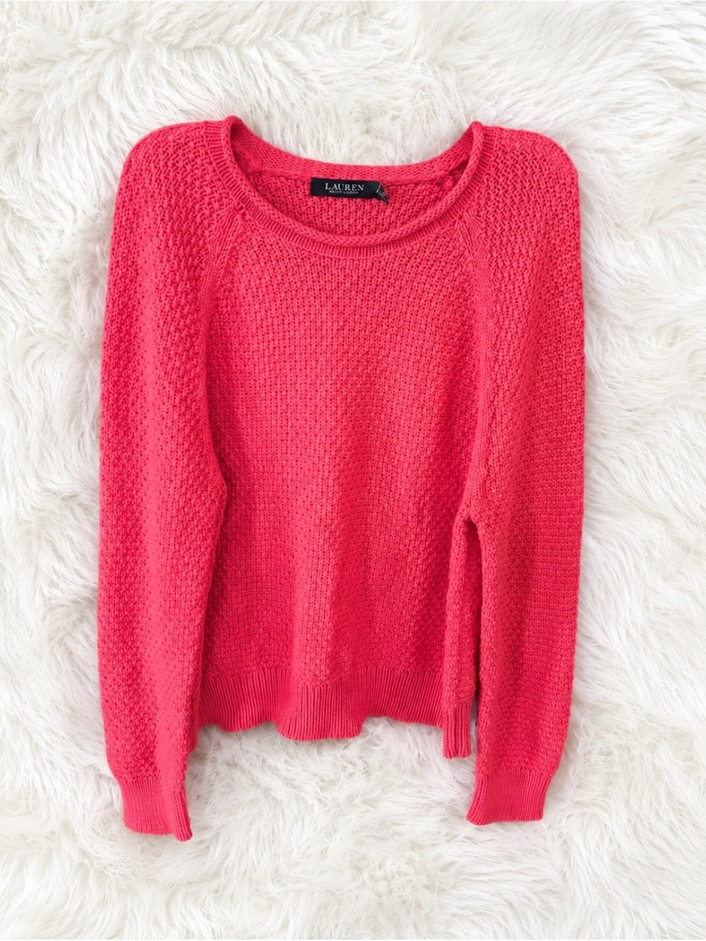 Lauren Ralph Lauren Coral Textured Crewneck Sweater| Size Large
